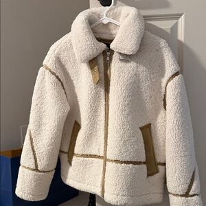 Zara Cozy White and Tan Sherpa Jacket